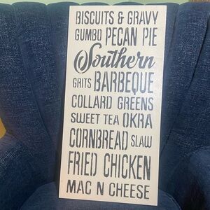 Country kitchen, wooden sign, black and white